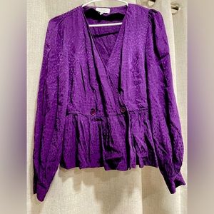 & Other Stories Jacquard Duo Button Wrap Top Viscose Blouse Purple Size 6